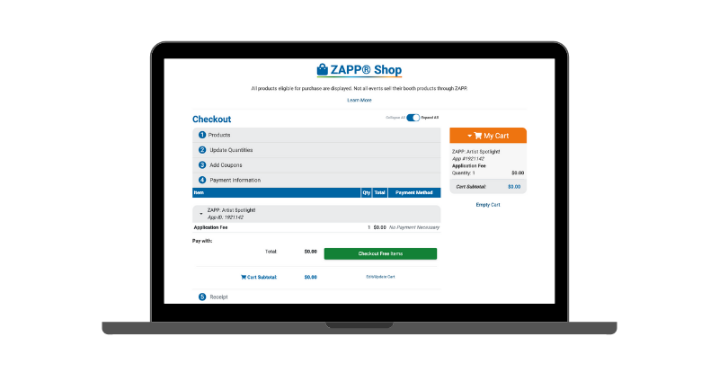 An image of the ZAPP Shop on a computer. The ZAPP Shop now shows you all the steps you will go through to purchase a product on one page. 