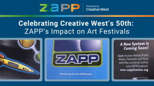 Decorative graphic with the title of the blog post, the ZAPP logo, and three images of postcards from ZAPP's launch in 2004.